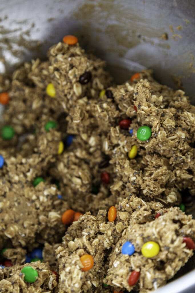 oats, peanut butter and mini M&M's mixed together