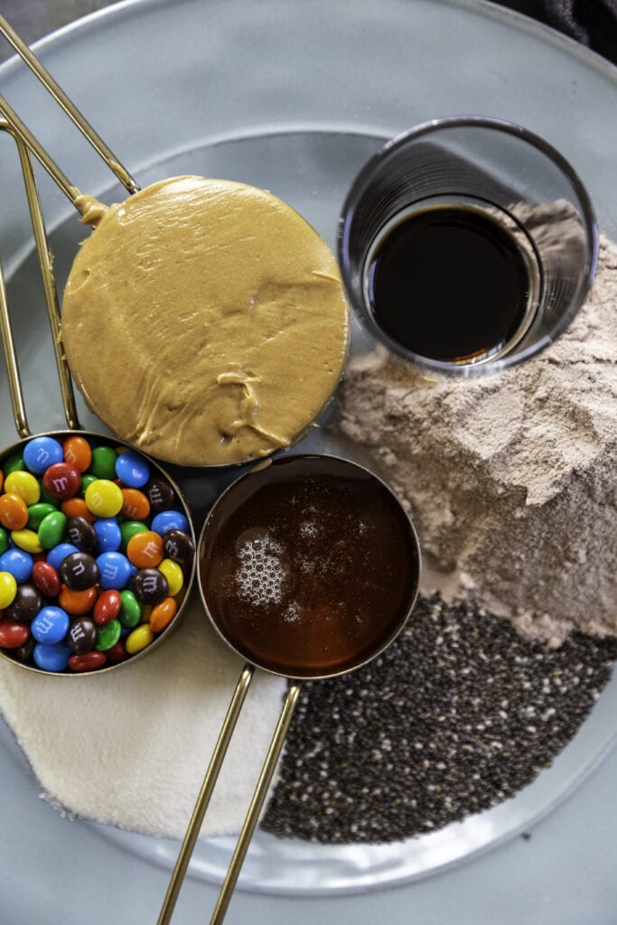 overhead ingredient shot of peanut butter protein balls