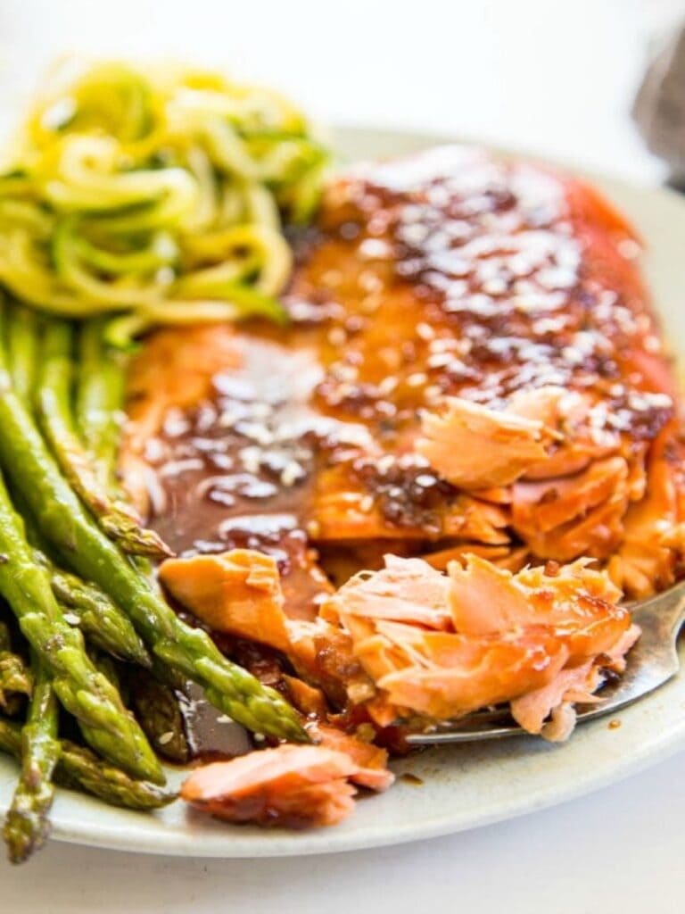 close up shot salmon on plate