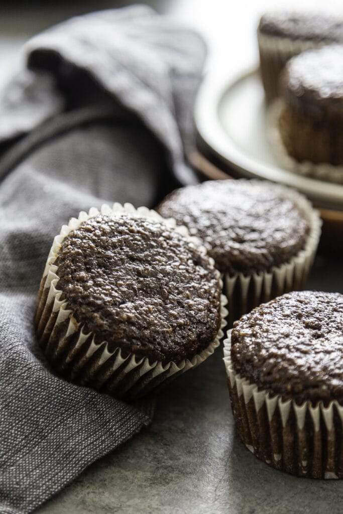 close up shot of a group of chocolate muffins