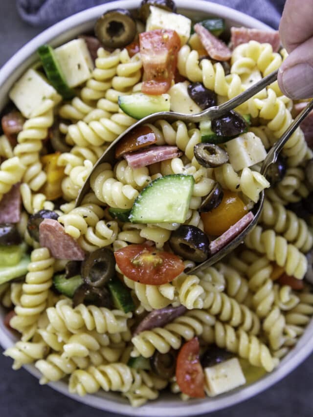 easy pasta salad overhead shot
