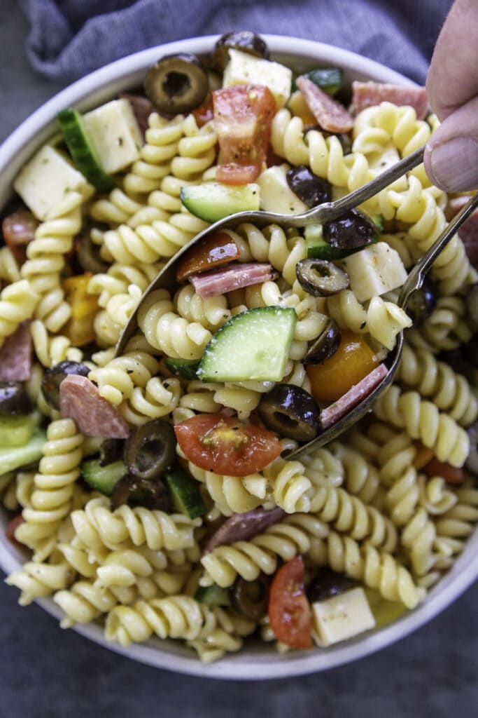 easy pasta salad overhead shot