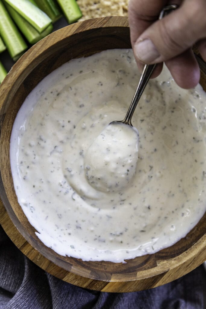 overhead shot of bowl with sour cream dip