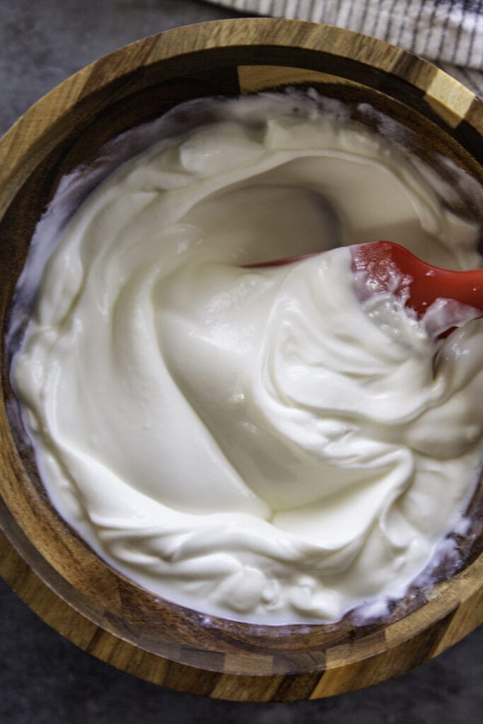 overhead shot of bowl with sour cream