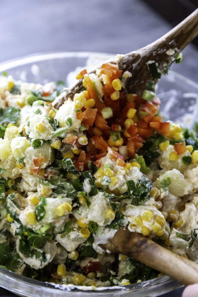 potato salad in mixing bowl