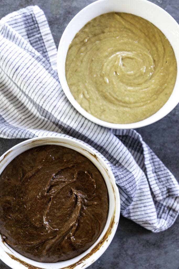 two separate bowls with bread batter