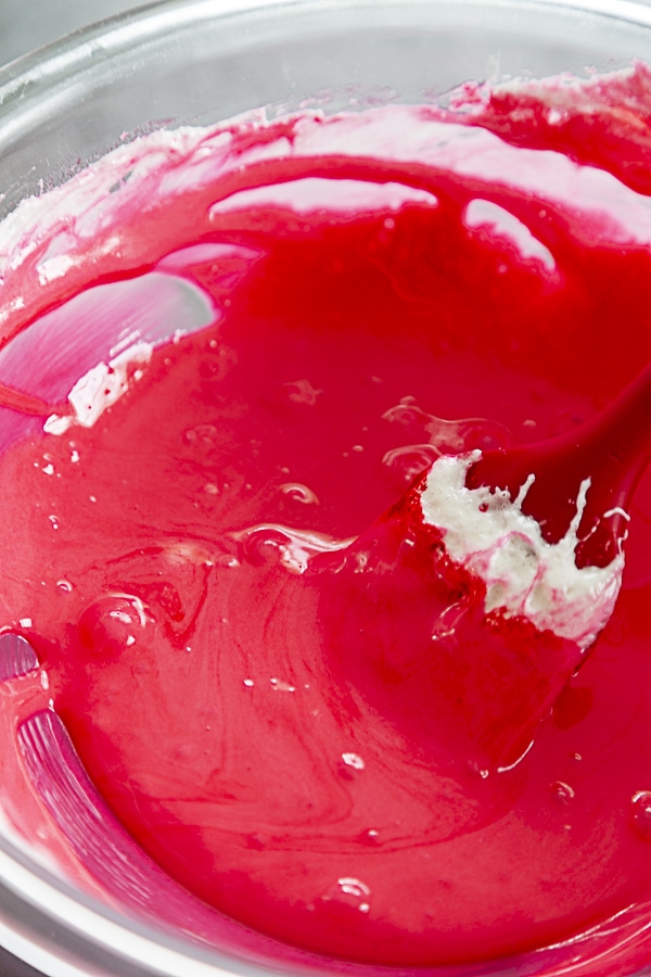 melted marshmallows with red dye
