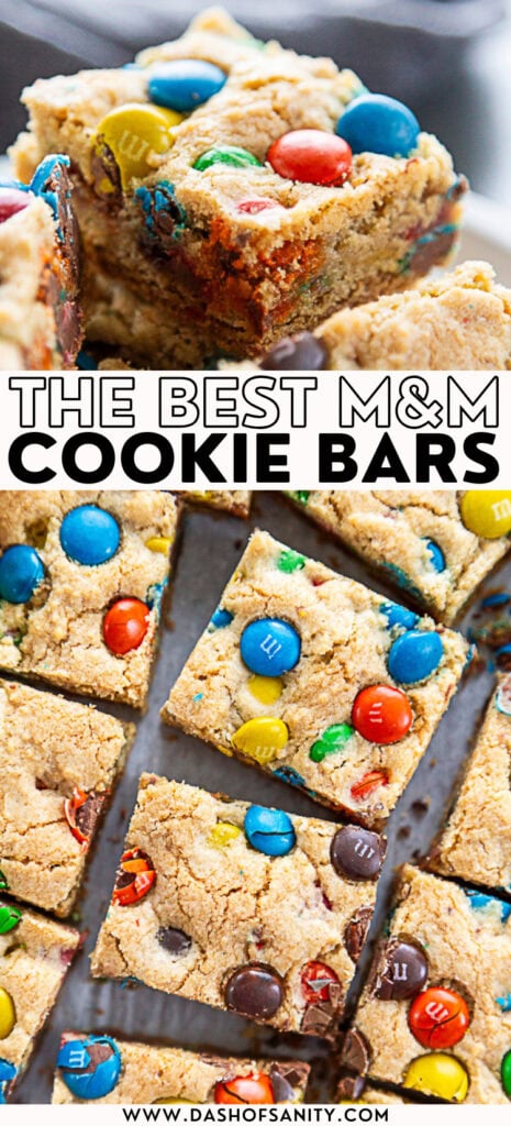 M&M Cookie Bars Recipe Collage