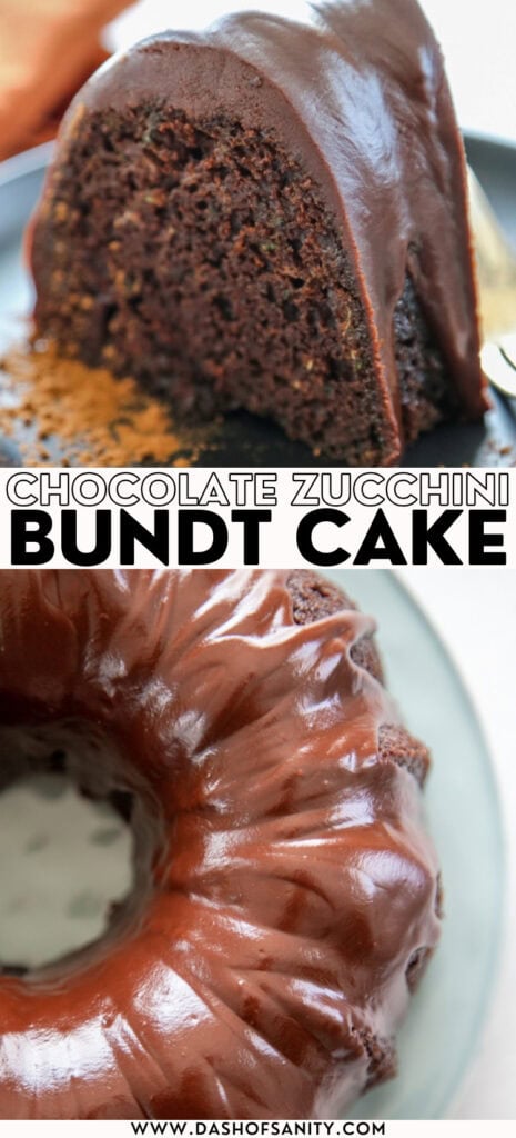collage image of chocolate zucchini bundt cake