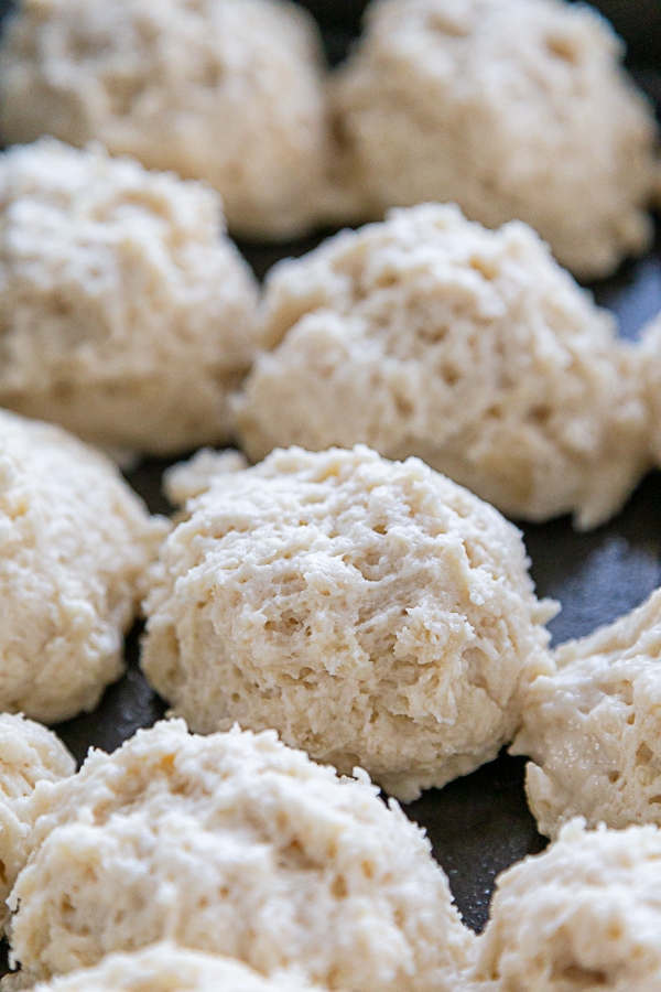 biscuit dough dropped on a pan