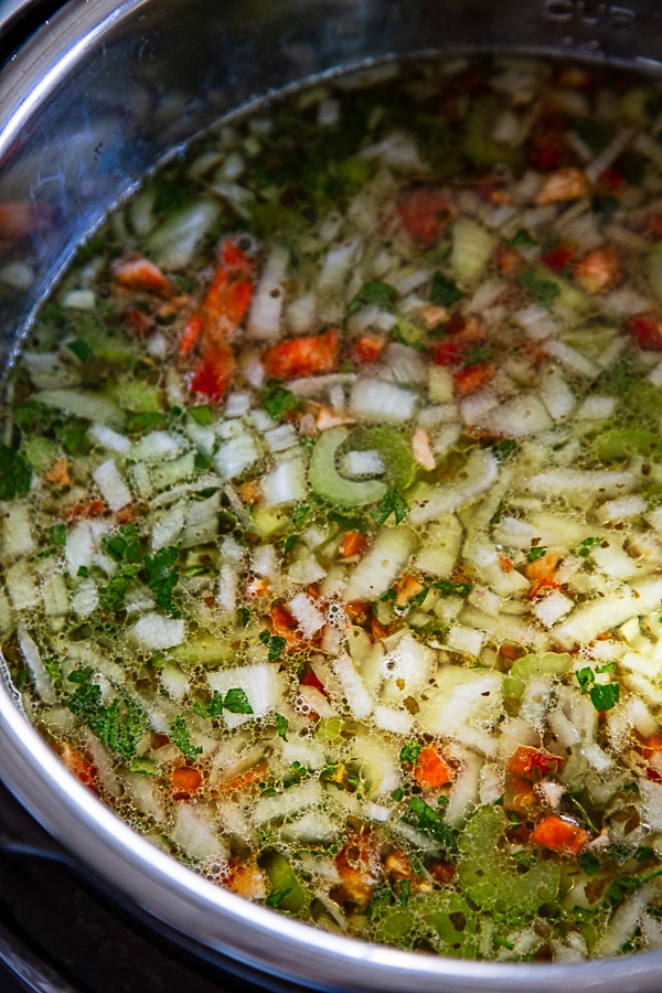 raw vegetables in instant pot, ready to cook