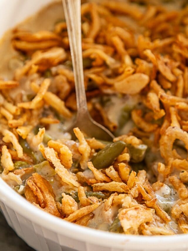 green bean casserole in serving dish