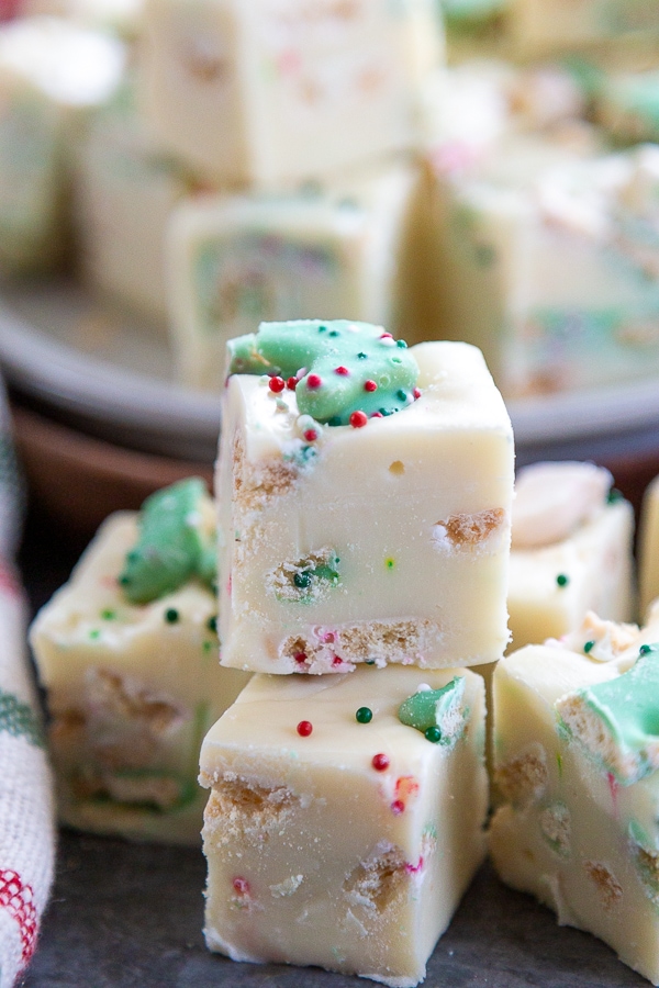 white chocolate Christmas cookie fudge stack