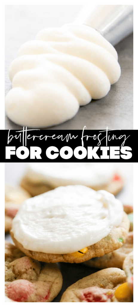 buttercream frosting images in collage one just frosting and another on a cookie