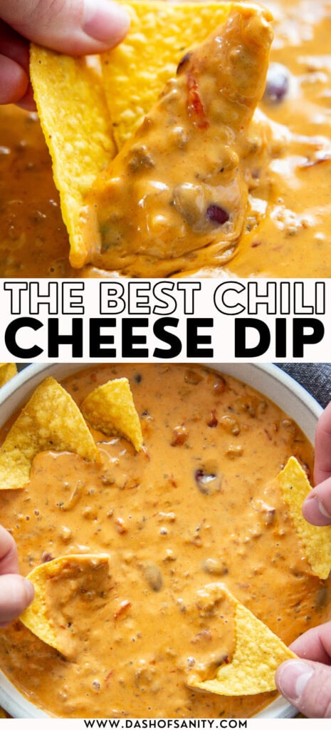 collage image of chili cheese dip