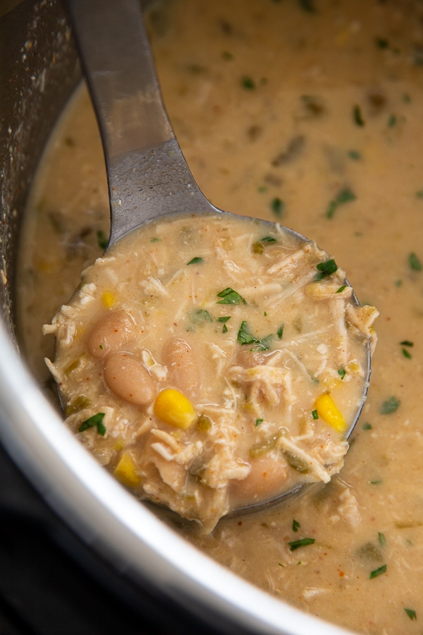 ladle of white chicken chili