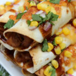 stack of taquitos with barbecue chicken