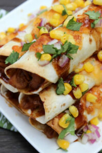 stack of taquitos with barbecue chicken