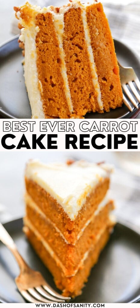 collage image of carrot cake slices