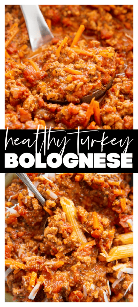 healthy turkey bolognese collage image with recipe title