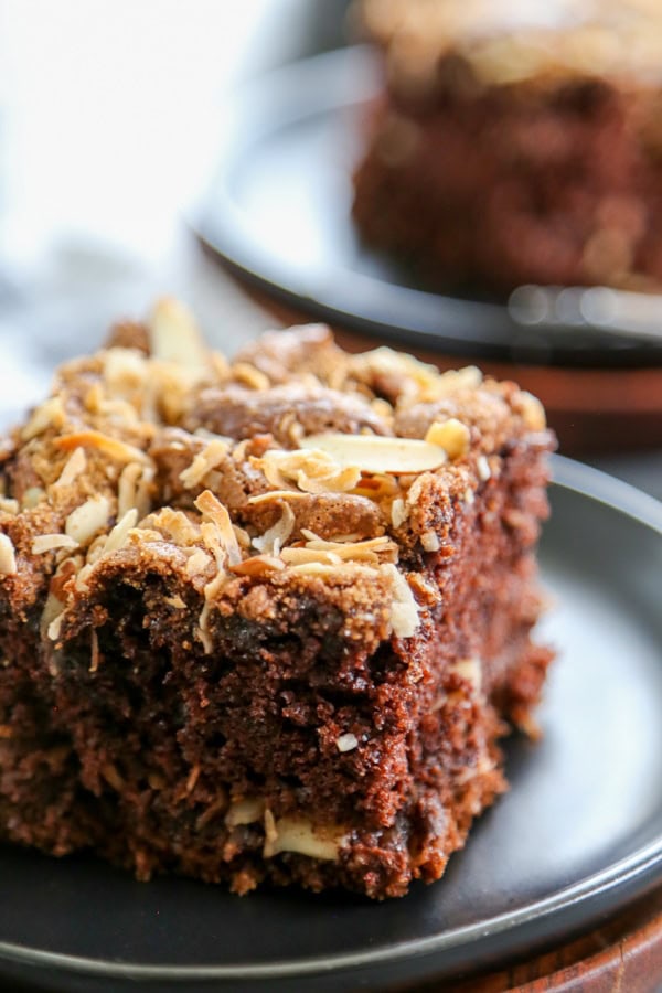 piece of chocolate coffee cake on plate
