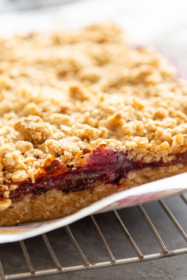 side shot of cherry oat bars