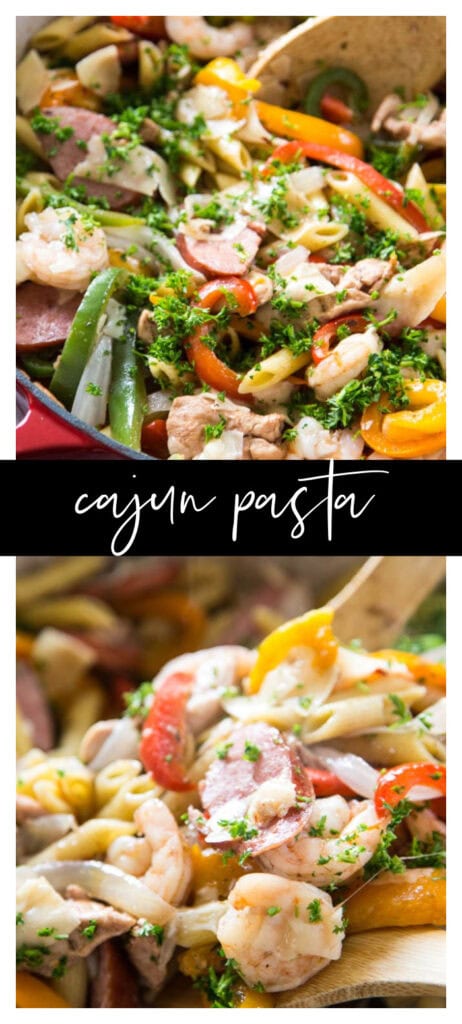 cajun pasta collage image with recipe title