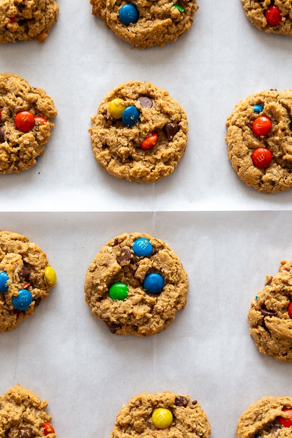 baking sheet overhead shot with cookies