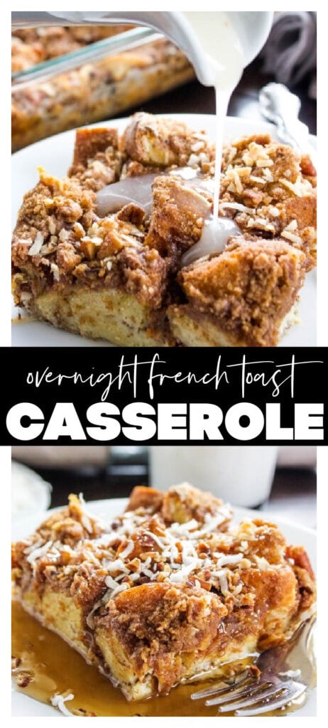 collage image with recipe title for french toast casserole