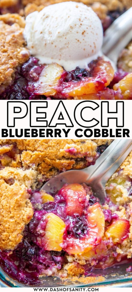 cobbler with blueberry and peaches with ice cream