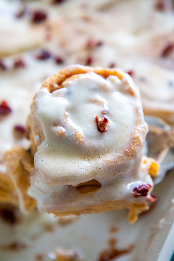 cranberry cinnamon rolls in pan