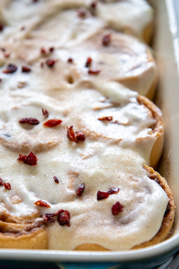 cranberry cinnamon rolls in pan