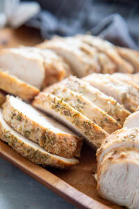 sliced turkey breast on plate