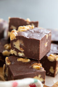 close up shot fudge with walnuts