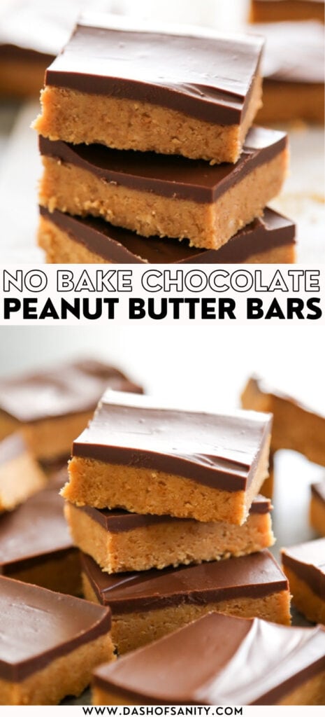 collage image of chocolate peanut butter bars with recipe title