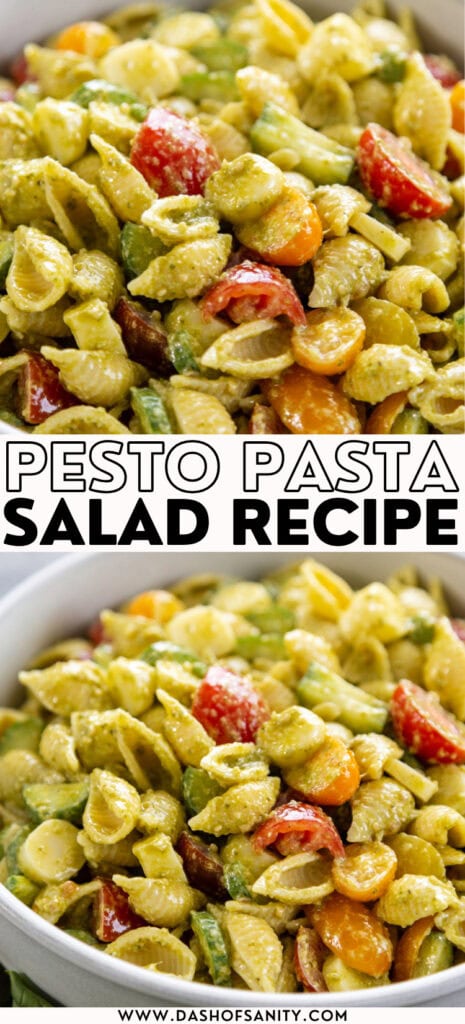 Delicious pesto pasta salad with fresh vegetables and herbs, perfect for summer gatherings and easy.