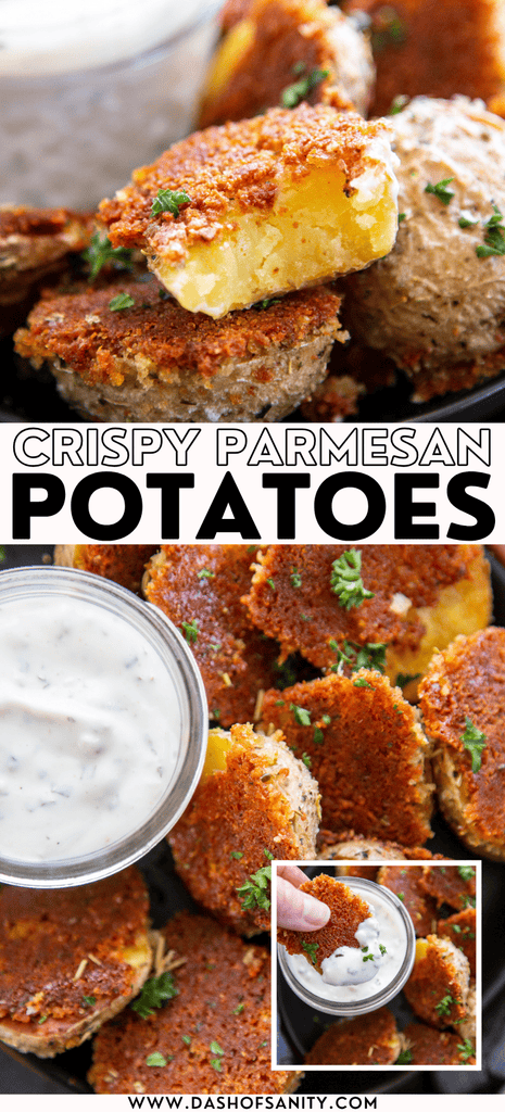collage image of crispy potatoes with recipe title