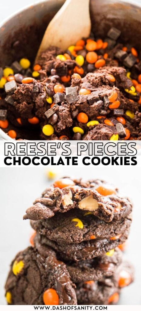 collage image of cookie dough and stack of cookies with recipe title