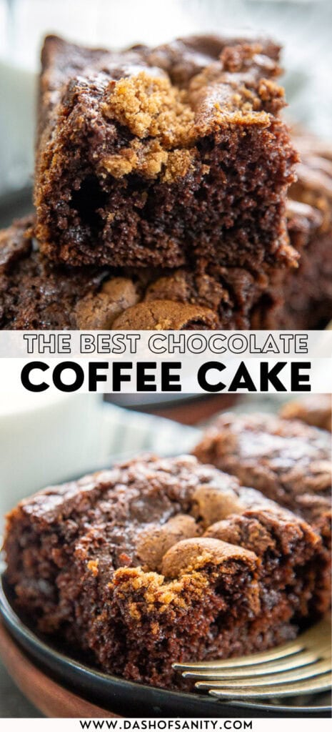 collage image of chocolate coffee cake with recipe title