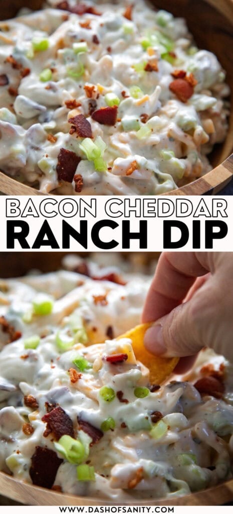 bacon cheddar ranch dip collage image with recipe title