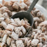 close up shot collage image Scotcheroos Muddy Buddies aka puppy chow