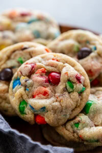 close up shot of M&M Cookies