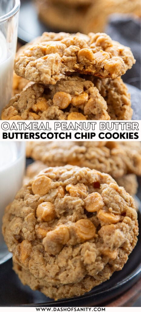 collage oatmeal cookies with butterscotch chips with recipe title