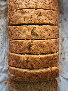 overhead shot of sliced zucchini bread