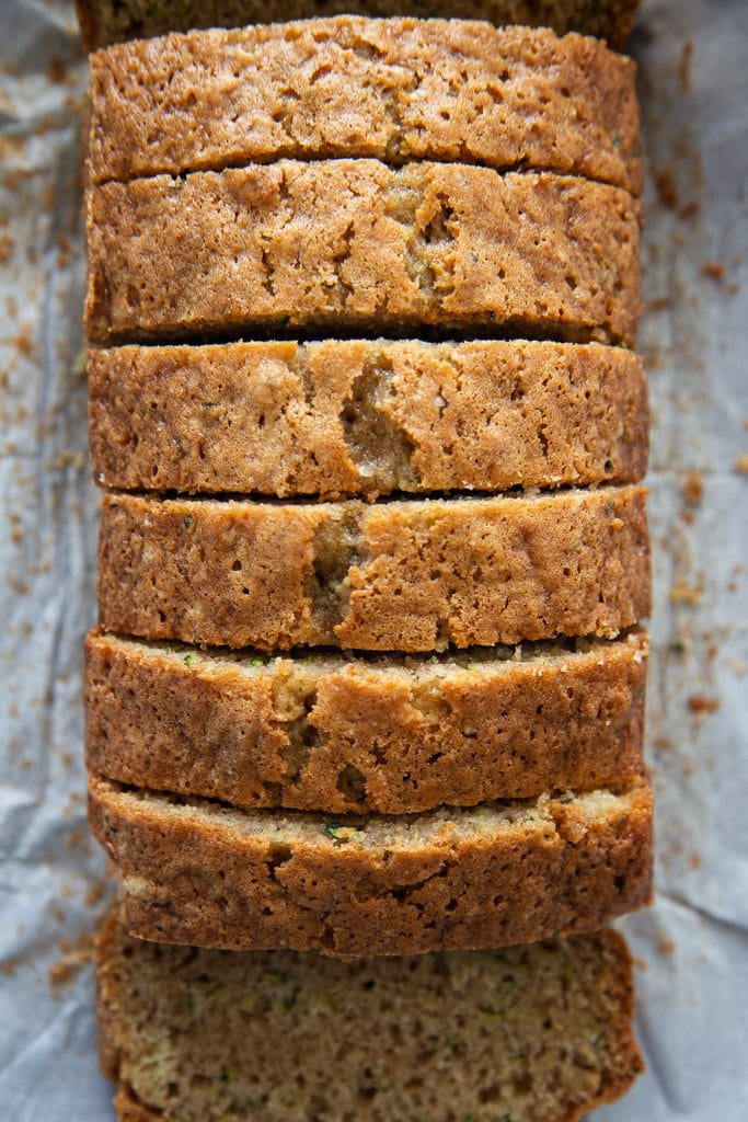 overhead shot zucchini bread loaf