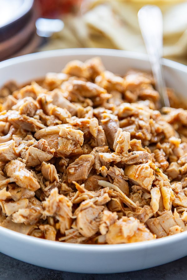 close up shot chicken in white bowl