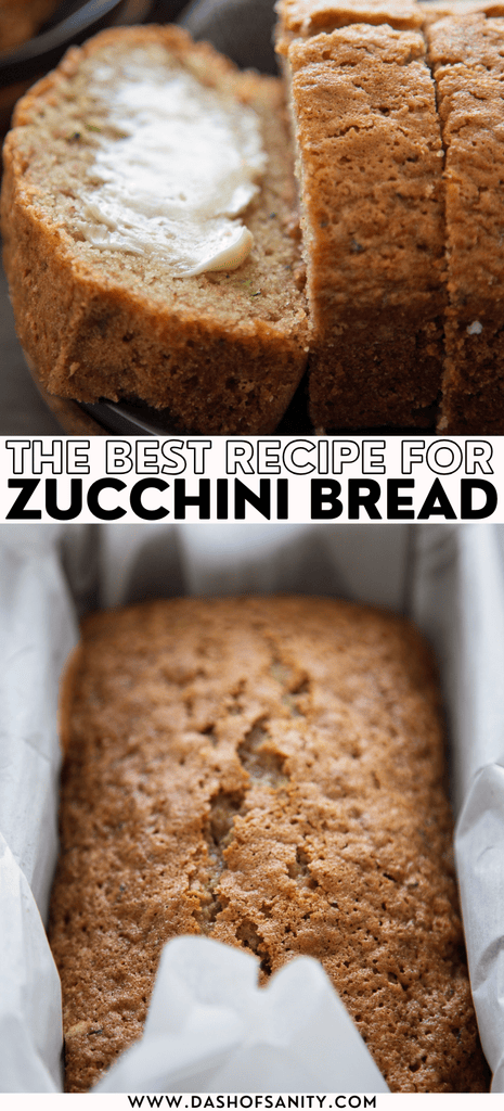 collage image of zucchini bread with recipe title